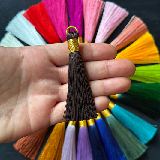 3" dark brown gold bind tassel