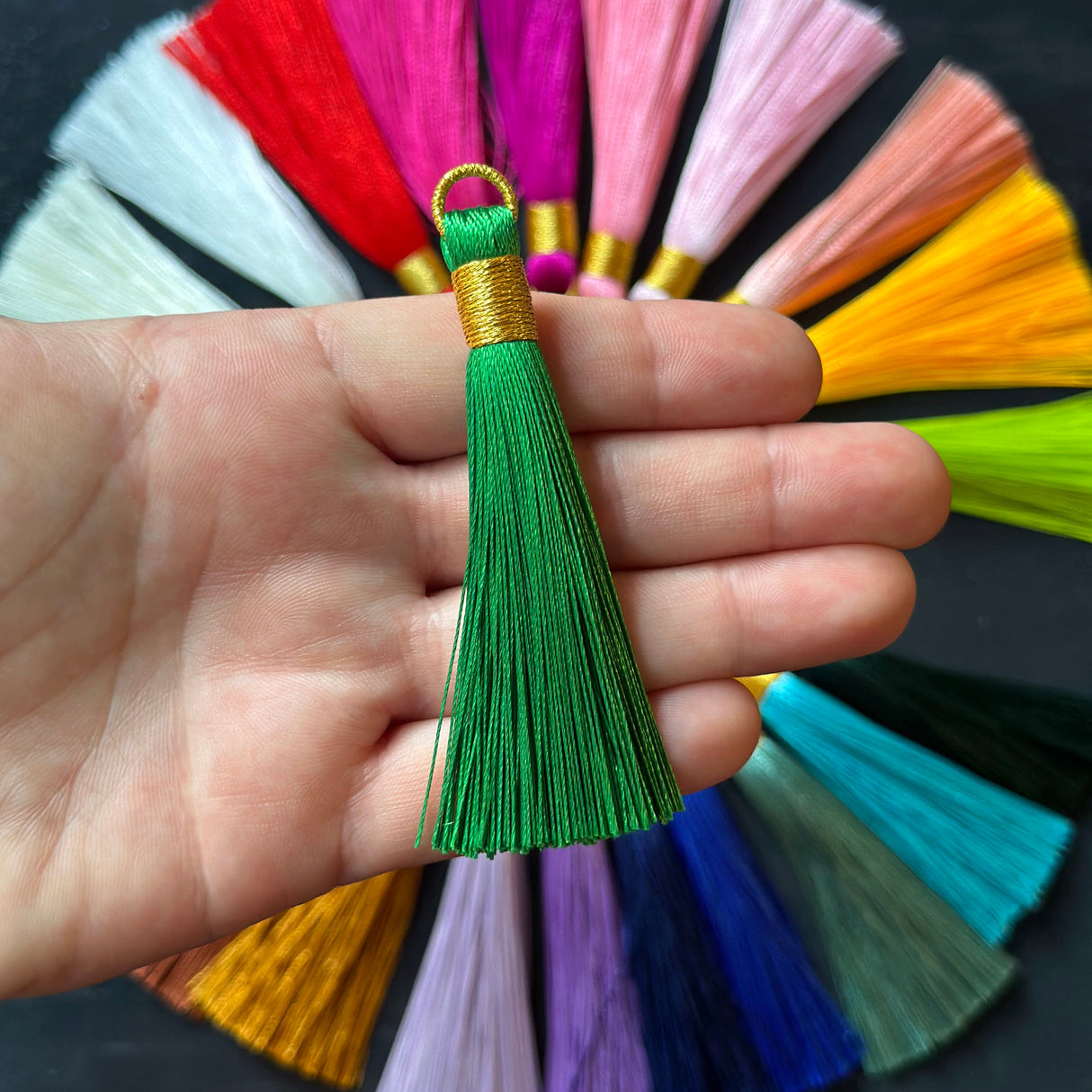 3" green gold bind tassel