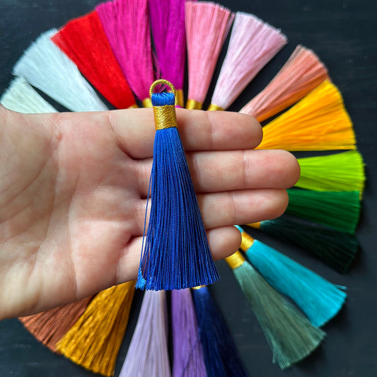 3" blue gold bind tassel
