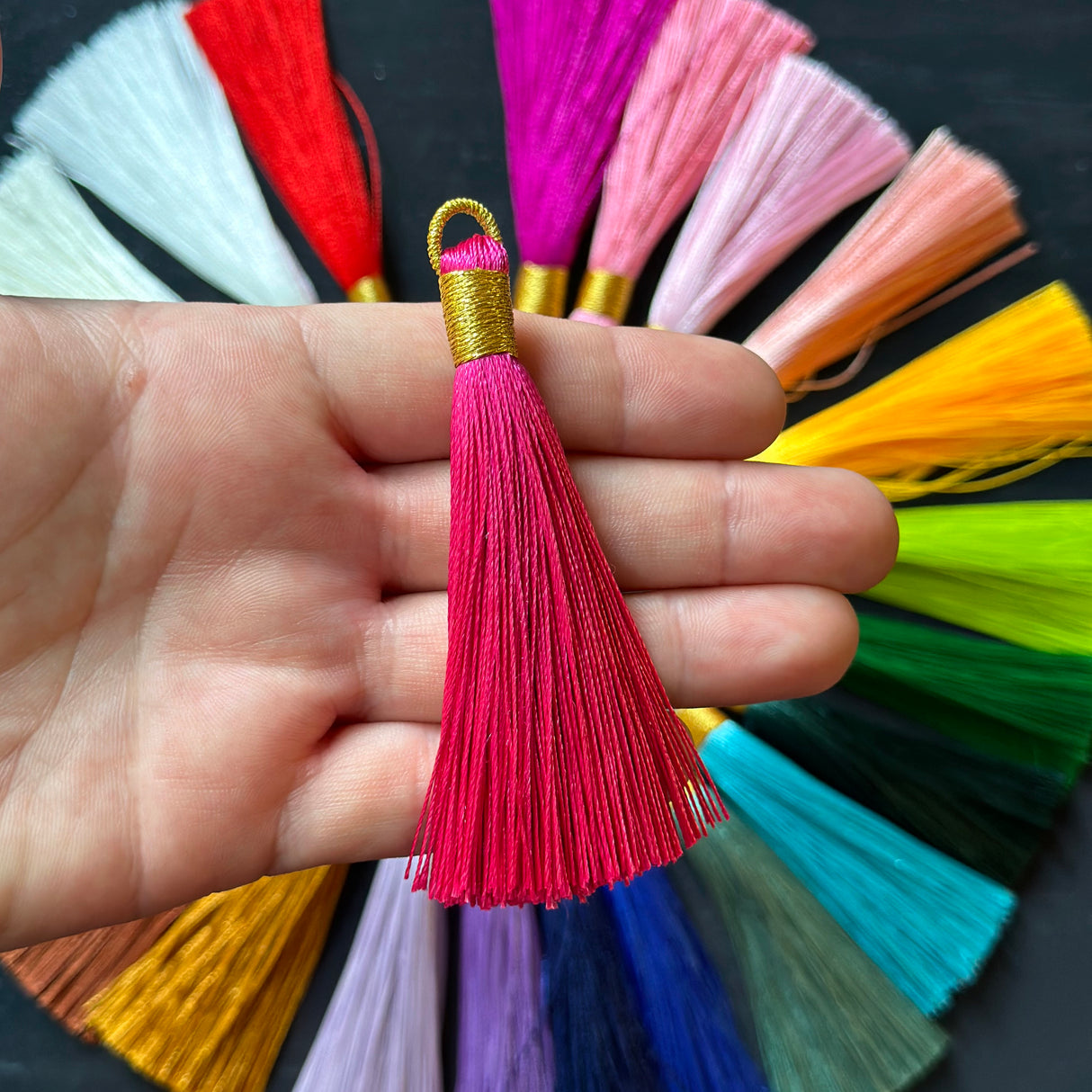 3" magenta gold bind tassel