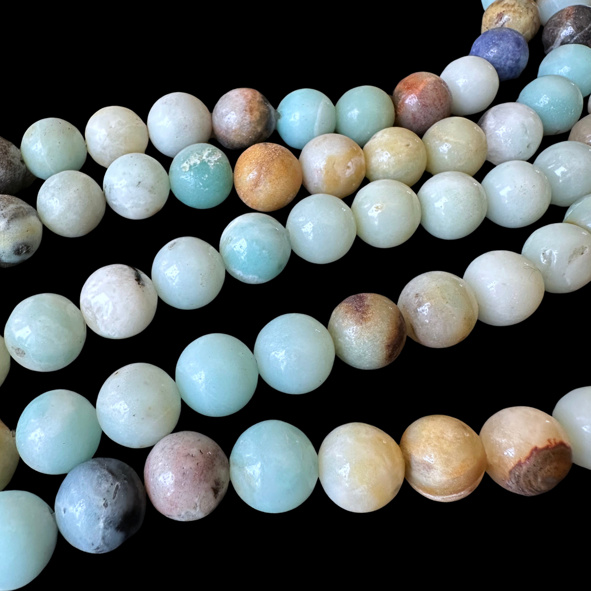 10mm amazonite beads (undyed) - round - smooth - 15" strand - approx. 35 beads